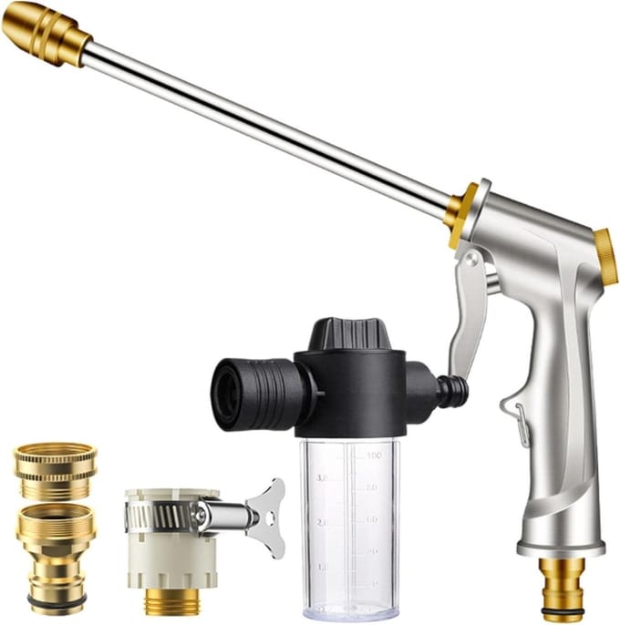 Tuinspuitpistool - Watersproeier - Auto Wassen - Zeepdispenser - 1 Gram - Zilver
