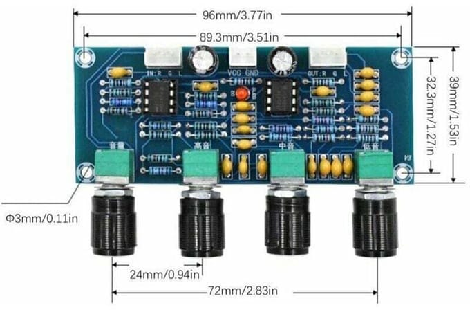 Audio-voorversterker met bas- en treble-regeling, toonregeling NE5532