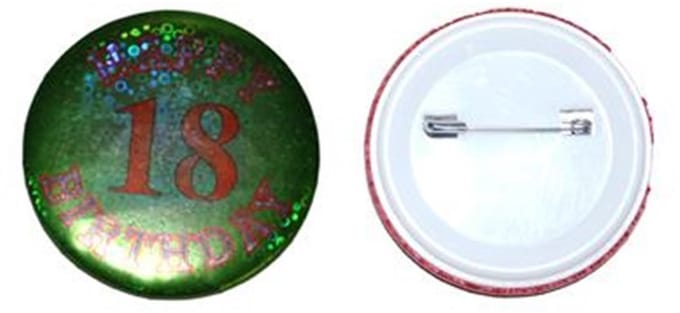 18 Jaar BUTTON BROCHE HAPPY BIRTHDAY groen 55mm.