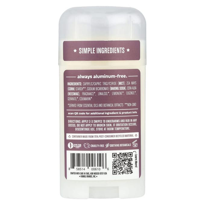 Humble Brands, Déodorant sans aluminium, Lavande et Basilic sacré, 2,5 oz (70 g) white