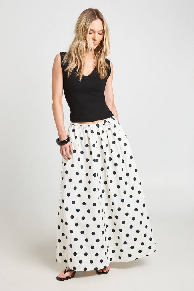 boohoo Dames Petite Maxi Rok Met Stippenprint En Volumineus Poplin | Wit | Maat: 36
