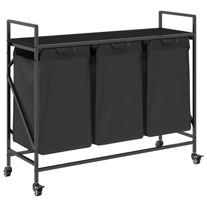 vidaXL - Wasmand - 3 - vakken - met - planken - zwart - eikenkleurig