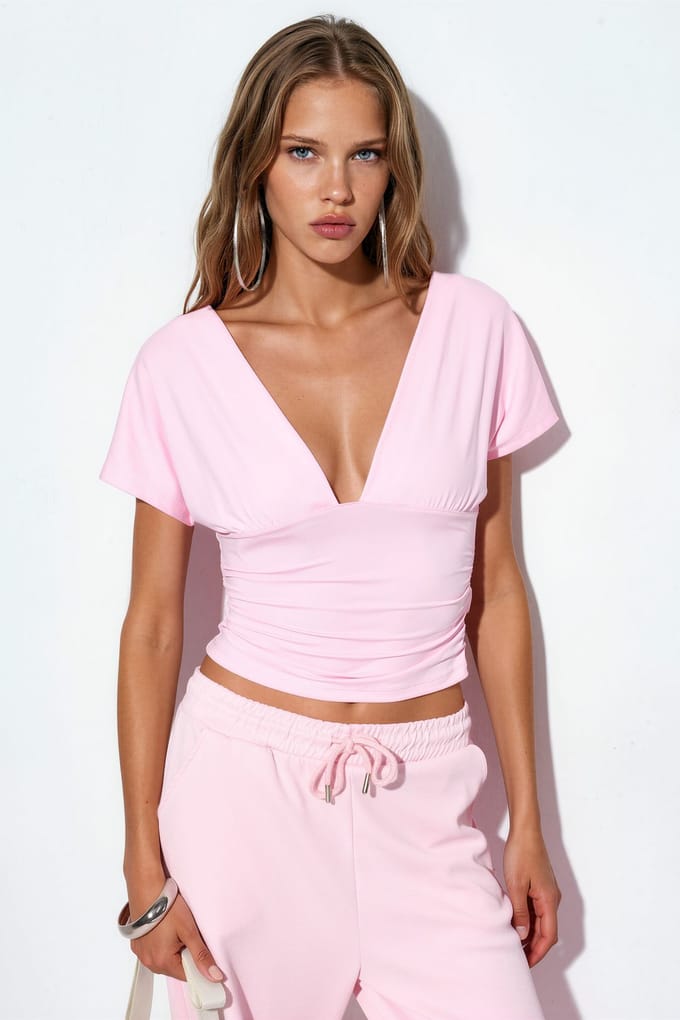Getailleerde Crop Blouse Met Strikdetail