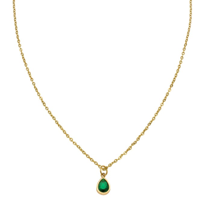 Essenza Green Drop Charm Necklace Gold