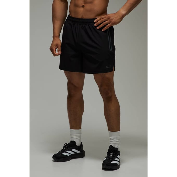 Heren Actieve Stretch Geweven Short Met Contrasterende Bies 5 Inch | Black | Size Medium