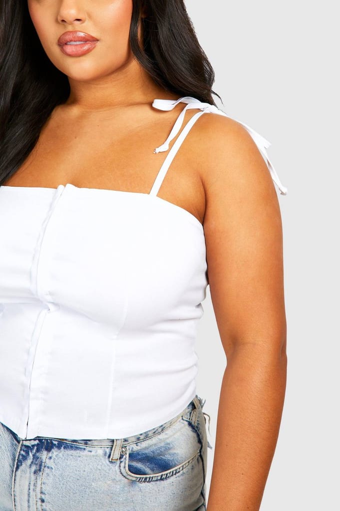 boohoo Dames Plus hook‑ en oog‑tie schoudercorsettop | Wit | Maat: 56