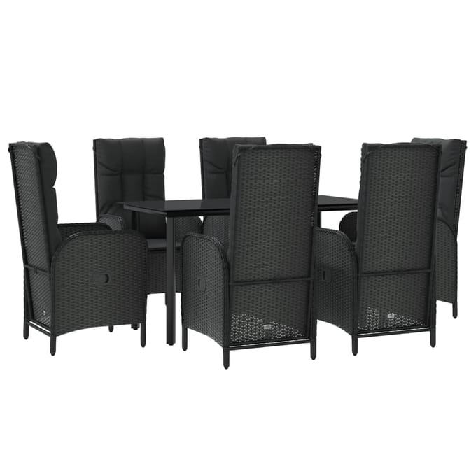 vidaXL - 7-delige - Tuinset - met - kussens - poly - rattan - zwart