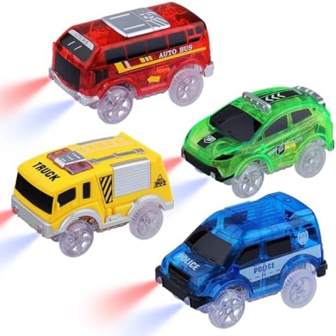 4 Gloeiende Raceauto's voor Speelgoedbaan - LED Verlichting