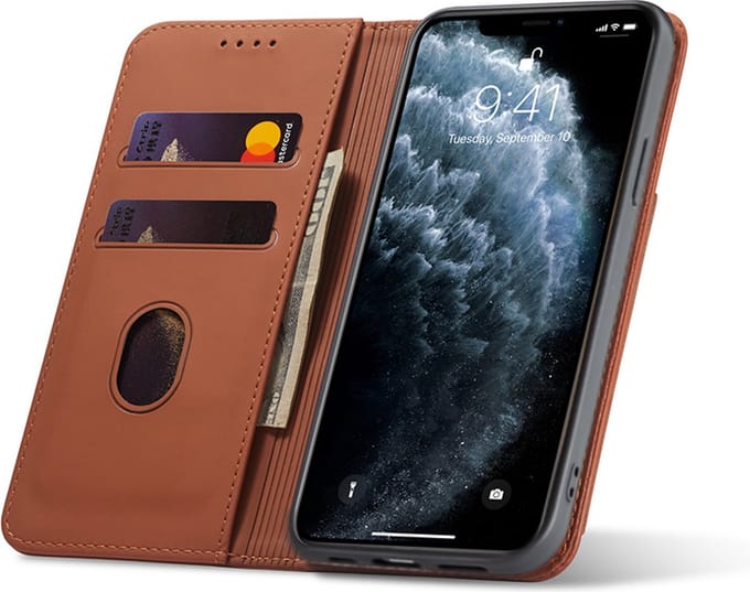Apple iPhone 12 PU Leren Bookcase | Lederen Wallet Case | Telefoonhoesje | Pasjeshouder | Bruin