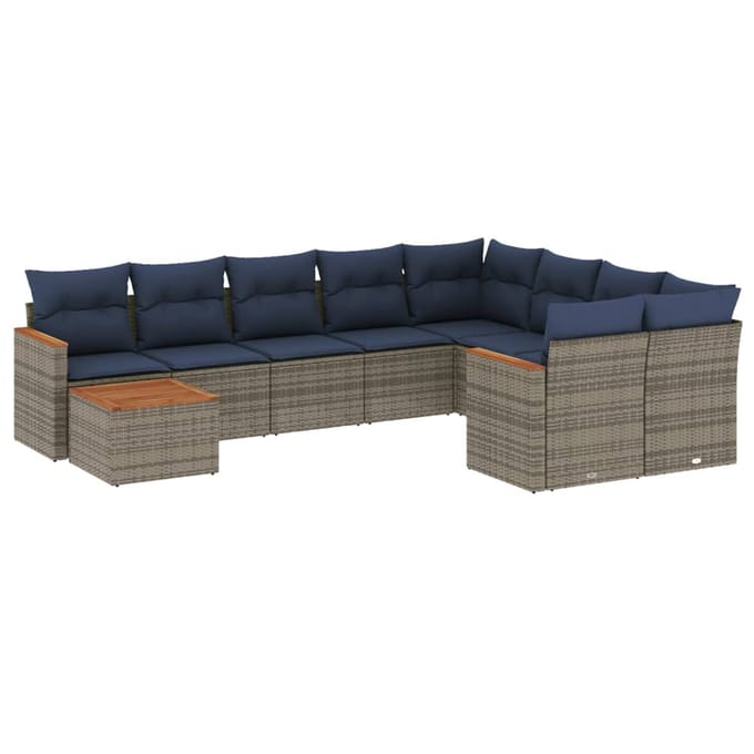 vidaXL - 10-delige - tuinbankset - met - kussens, - grijs - polyrotan