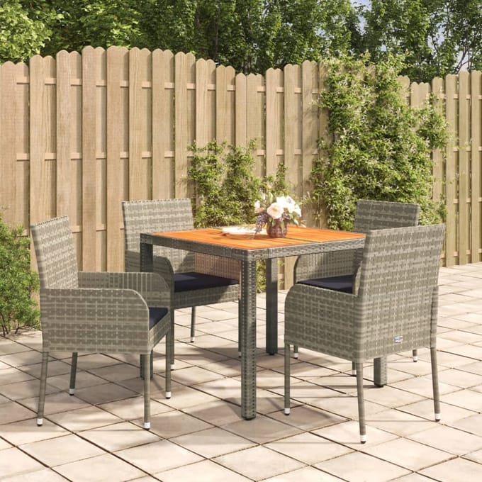 vidaXL - 5-delige - Tuinset - met - kussens - poly - rattan - grijs
