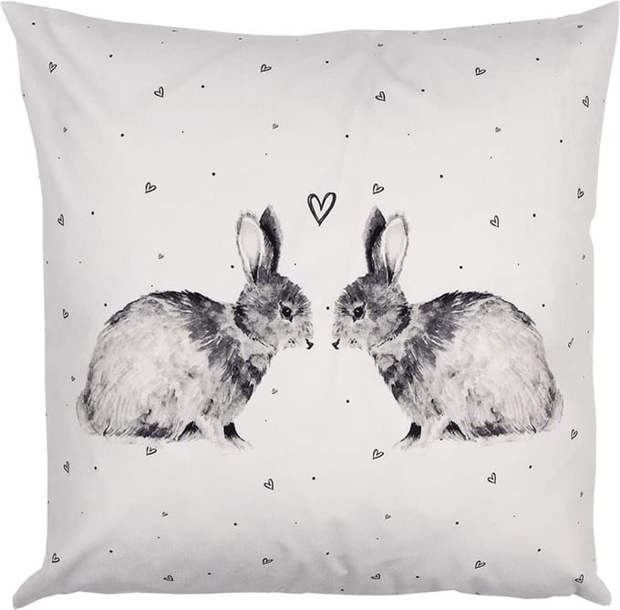 Clayre & Eef Kussenhoes 45x45 cm Wit Polyester Konijn