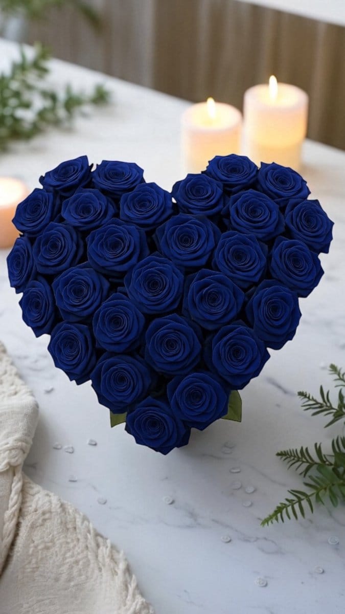 Hartboeket van 40 blauwe rozen
