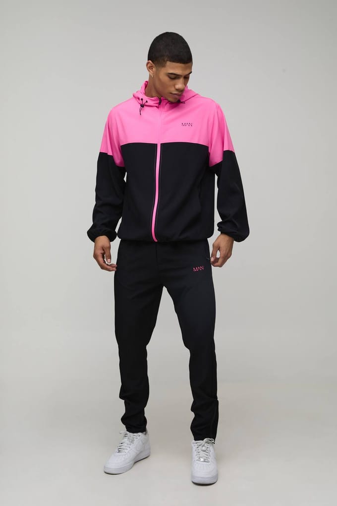Regular Fit Heren Actief Kleurblok Windbreaker Trainingspak | Black | Size Medium