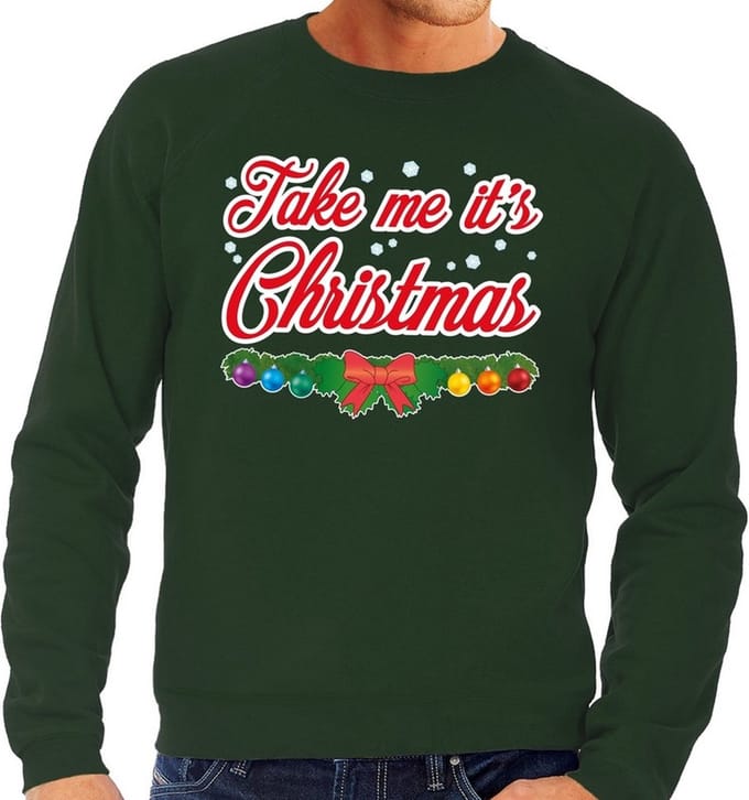 Foute kersttrui / sweater voor heren - groen -Take Me Its Christmas M
