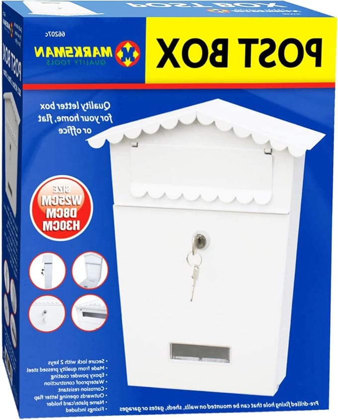 Mailbox COMPACT Steel Lockable Heavy Duty Mailbox for Home Flat or Office - Outdoor Wall Mounted with Keys - UK FREE P&P (White)