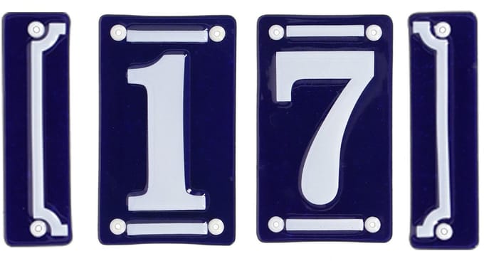 Best for Boots huisnummer 17 met sierrand - Oudhollands - emaille - blauw/wit