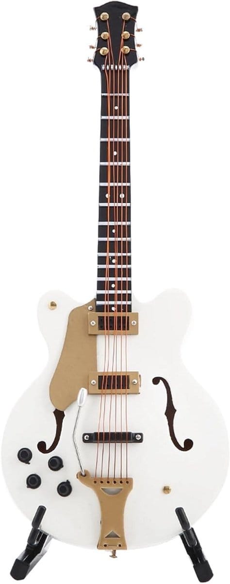 Mini Gitaar Decoratie - Speelgoedgitaar Model - Bureau Decoratie - Verstelbare Standaard - 7 Inch - Wit