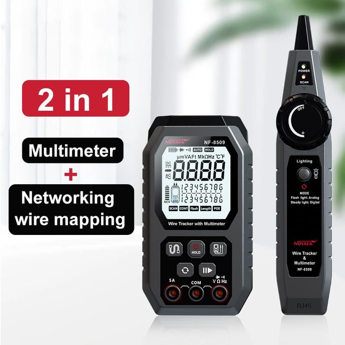 NOYAFA Netwerkkabeltester Kabelzoeker met Multimeter Multifunctionele Ethernet Kabelzoeker DC zwart