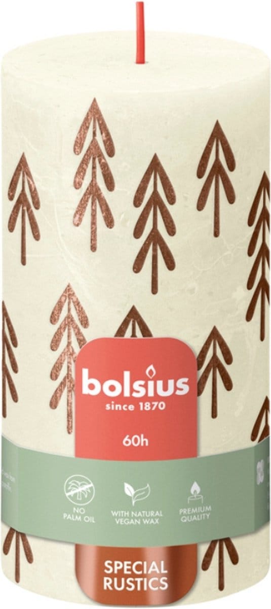 Bolsius - Rustiek stompkaars - Printed - 130/68 - 1 Stuk - Soft Pearl