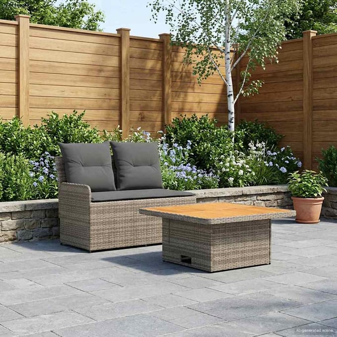 vidaXL - Tuin - Armleuning - Sofa - met - Opklapbare - Tafel - 2 - Stuk - PE - Riet
