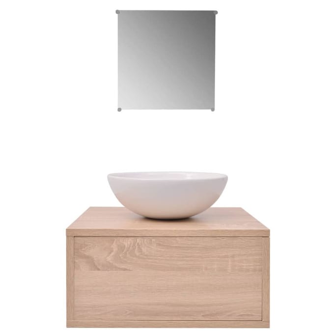 vidaXL - 3-delige - Badkamermeubelset - met - wastafel - beige