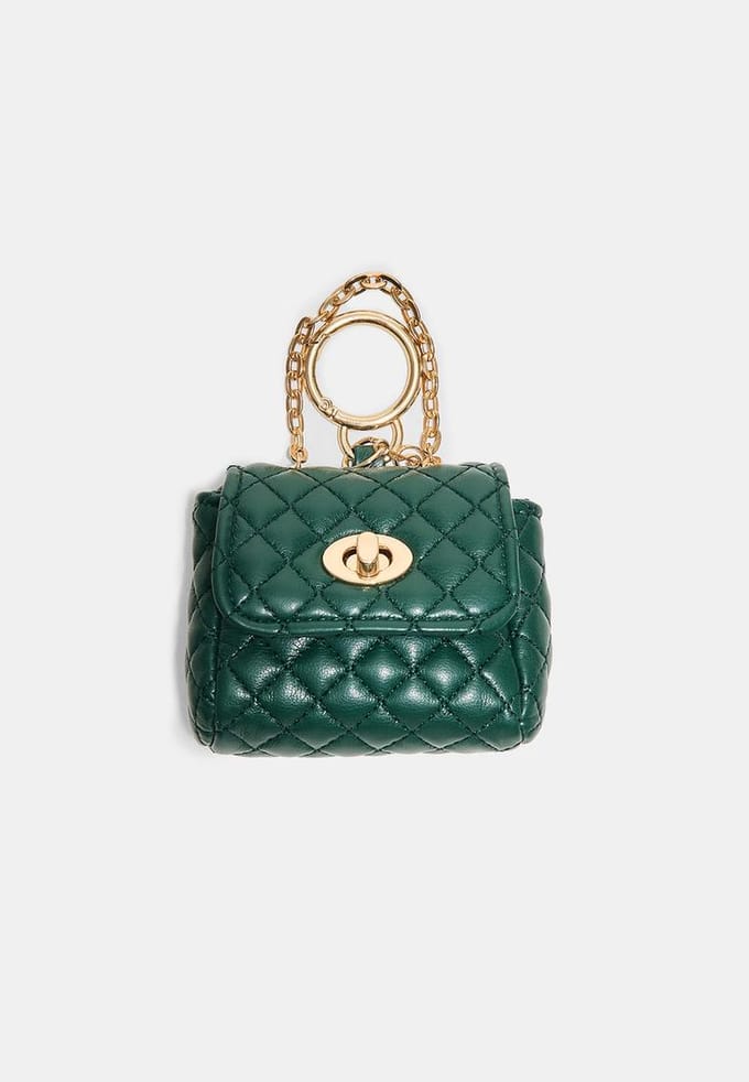 Stradivarius Gewatteerd mini-tasbedeltje  Flessengroen OS