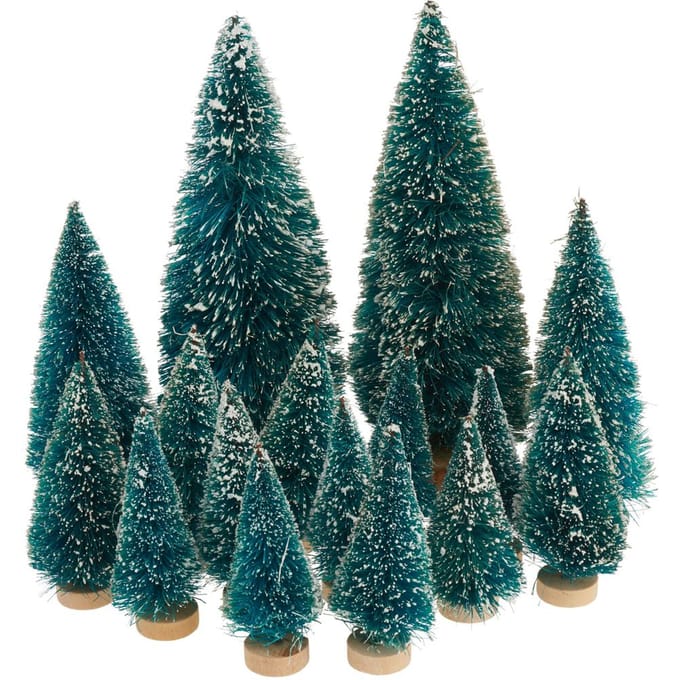 VBS Miniatuur dennenboom, set van 16, besneeuwd