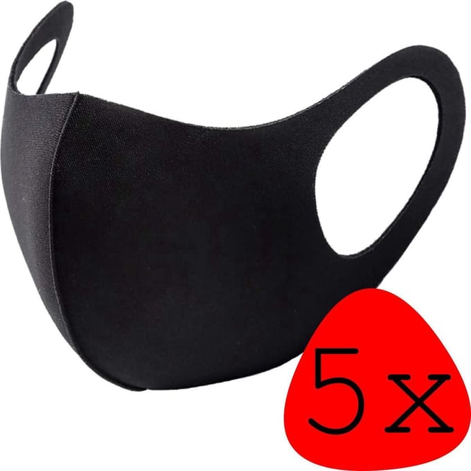 Wasbaar Mondkapje Zwart Wasbaar Mondmasker Elastisch Mondkapjes - 5 stuks