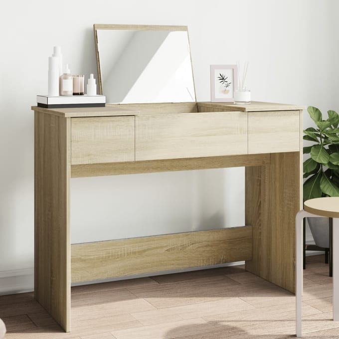 vidaXL - Kaptafel - met - spiegel - 100x45x76 - cm - sonoma - eikenkleurig