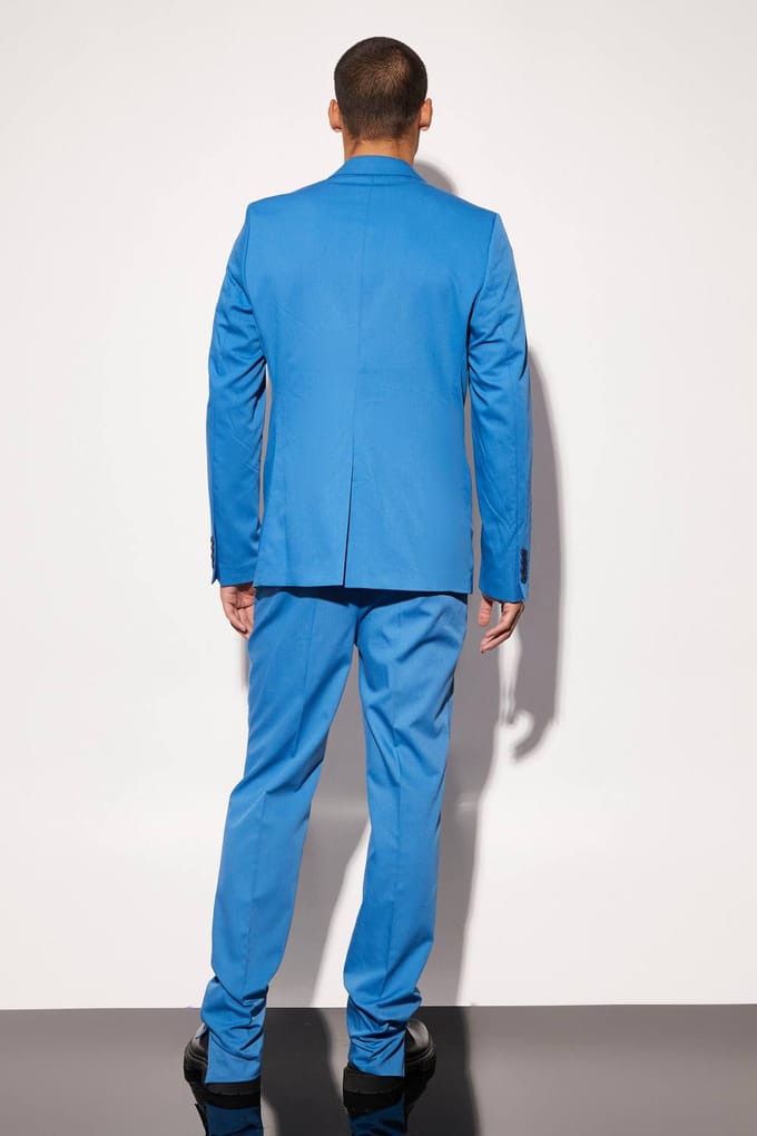 Slim Fit Curved Seam Detail Suit Jacket | Marine Blue | Size 48