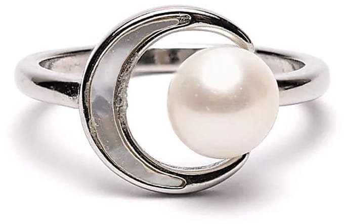 Verstelbare ring met parel en maan - ±2 cm - ±2 cm