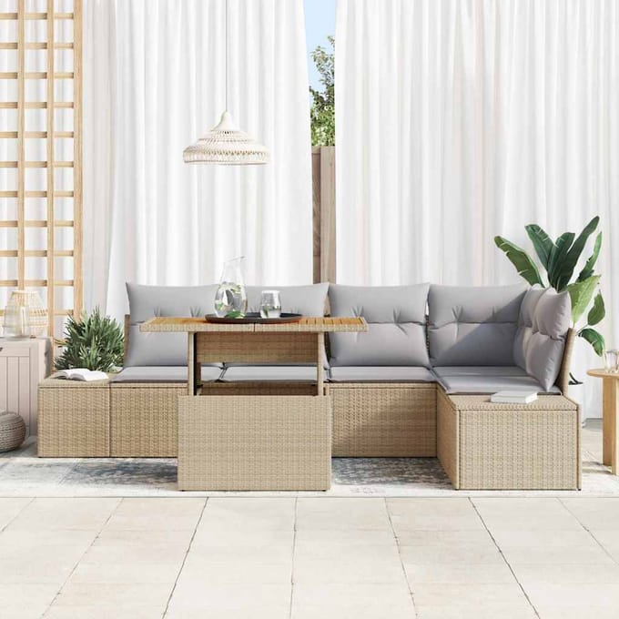 vidaXL - Tuinbank - Set - 6 - st - Beige - poly - rattan