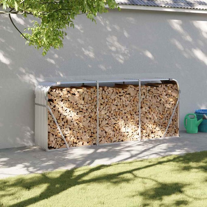 Support de stockage de bûches pour cheminée Argent 234 x 45 x 100 cm Acier Galvanisé