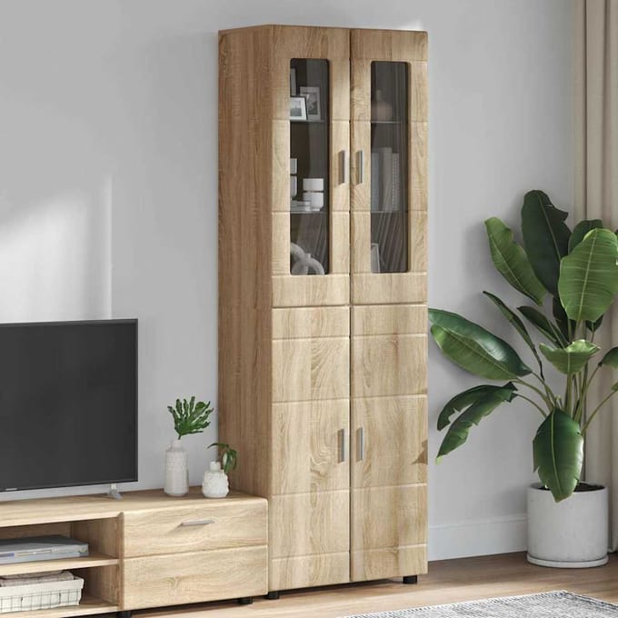 vidaXL - Highboard - FLORIN - 60 - x - 35 - x - 182 - cm - Sonoma - Eik - Bewerkt - hout