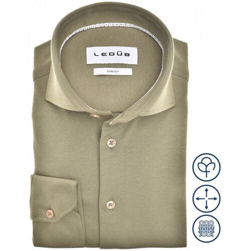 Ledûb Overhemd Slim Uni Color Cotton Tricot Midden Groen / male