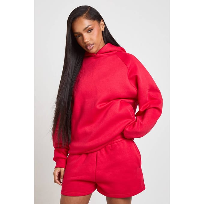 boohoo Dames Sweatshort Met Hoge Taille En Interne Trekkoord | Rood | Maat: Medium