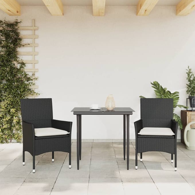 vidaXL - Tuinstoelen - 2 - st - met - kussens - poly - rattan - zwart