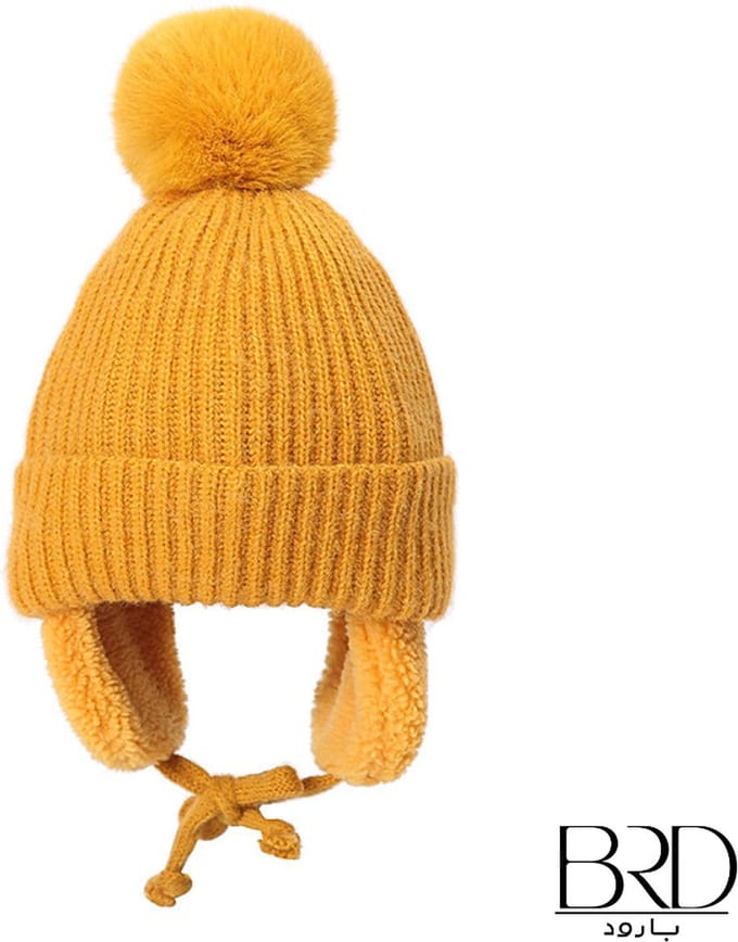 BRD® Kindermuts Mosterdgeel - Gevoerd - Pompon en Warme Oorkleppen