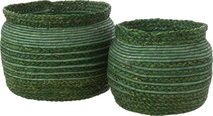J-Line mand Gevlochten Rand - zeegras - groen - set van 2
