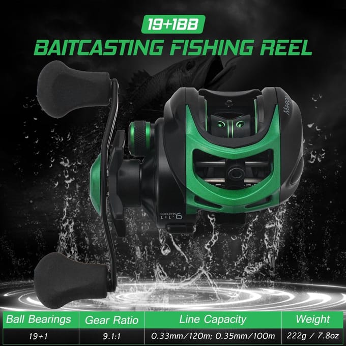 Lichtgewicht hoge snelheid 9.1:1 versnelling vismolen 19+1 kogellagers Baitcasting Left Hand black