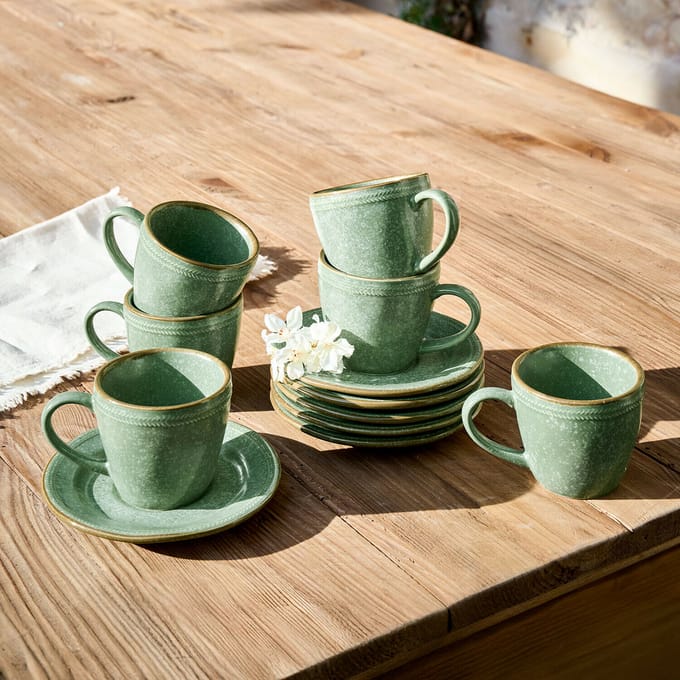 LOBERON Kopje met schoteltje set van 6 Norrvik groen