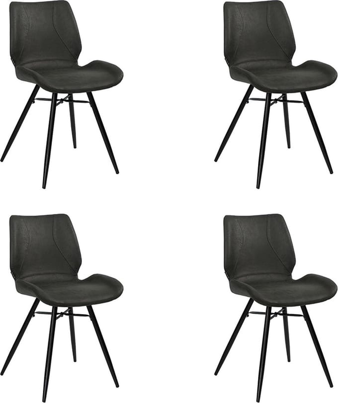 Bronx71® Industriële eetkamerstoel Barrel zwart eco leer - Eetkamerstoelen set van 4 - stoel
