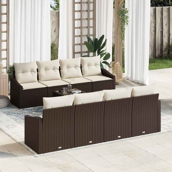 vidaXL Bankstel 9 st Bruin en Crème poly rattan