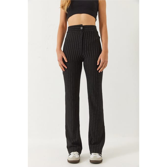 Hoge Taille Gestreepte Flared Broek met Strik