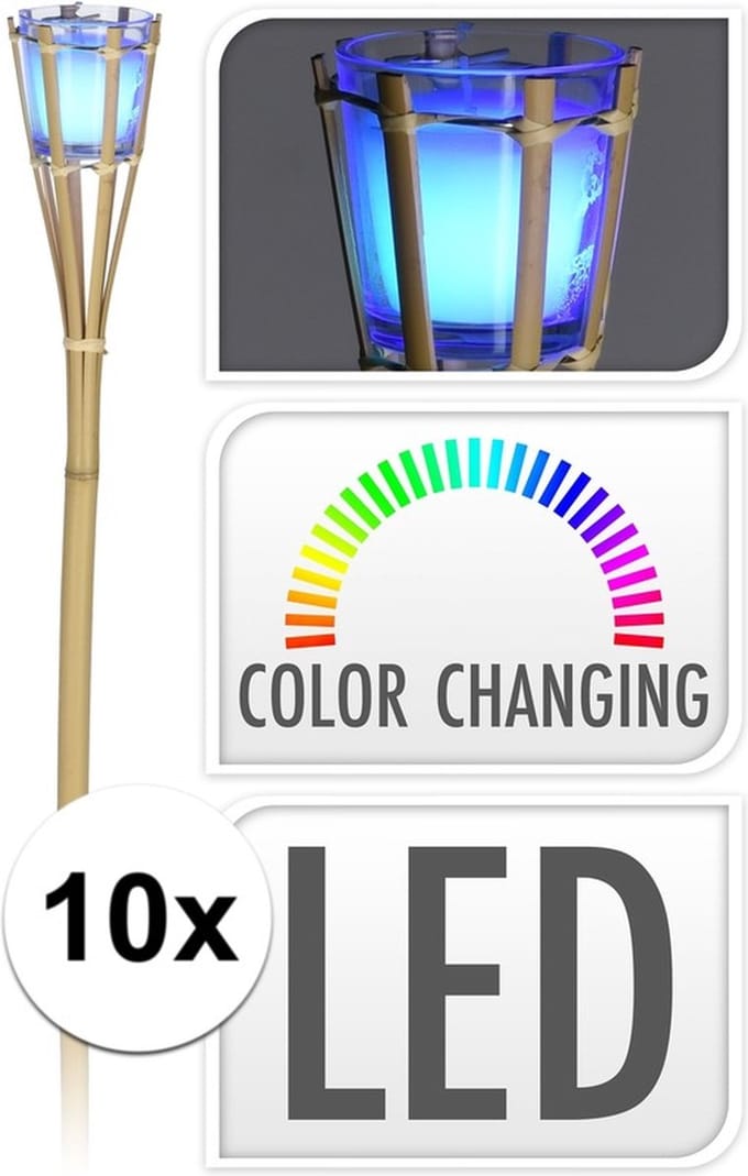 Bamboe tuinfakkels - 10x - citronella - met LED verlichting - 76 cm