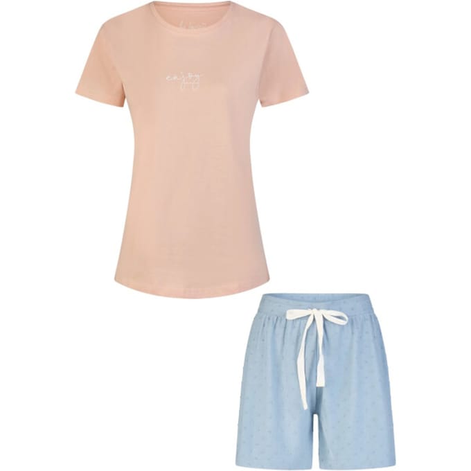 By Louise Dames Korte Pyjama Set Shortama Roze/Blauw Gestipt - Maat L