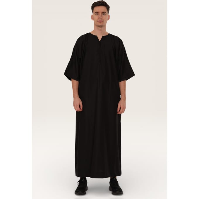 Mannen Ramadan Zwart Marokkaanse Gandoura Thobe Robe Djellaba Eid Jubba-TT-006