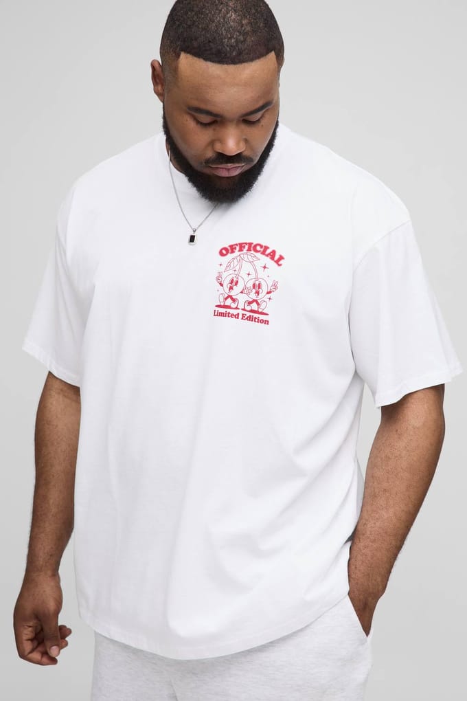 Plus Oversized Cherry Graphic T-Shirt | White | Size 2XL