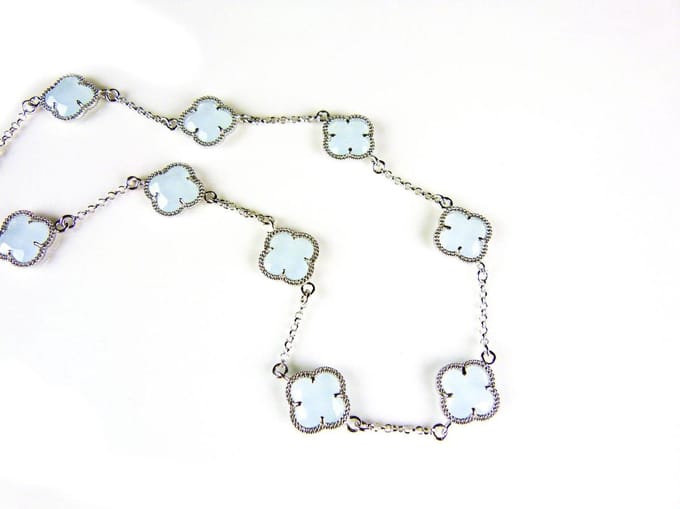 model 10 Fiori collier in zilver lichtblauwe klavers